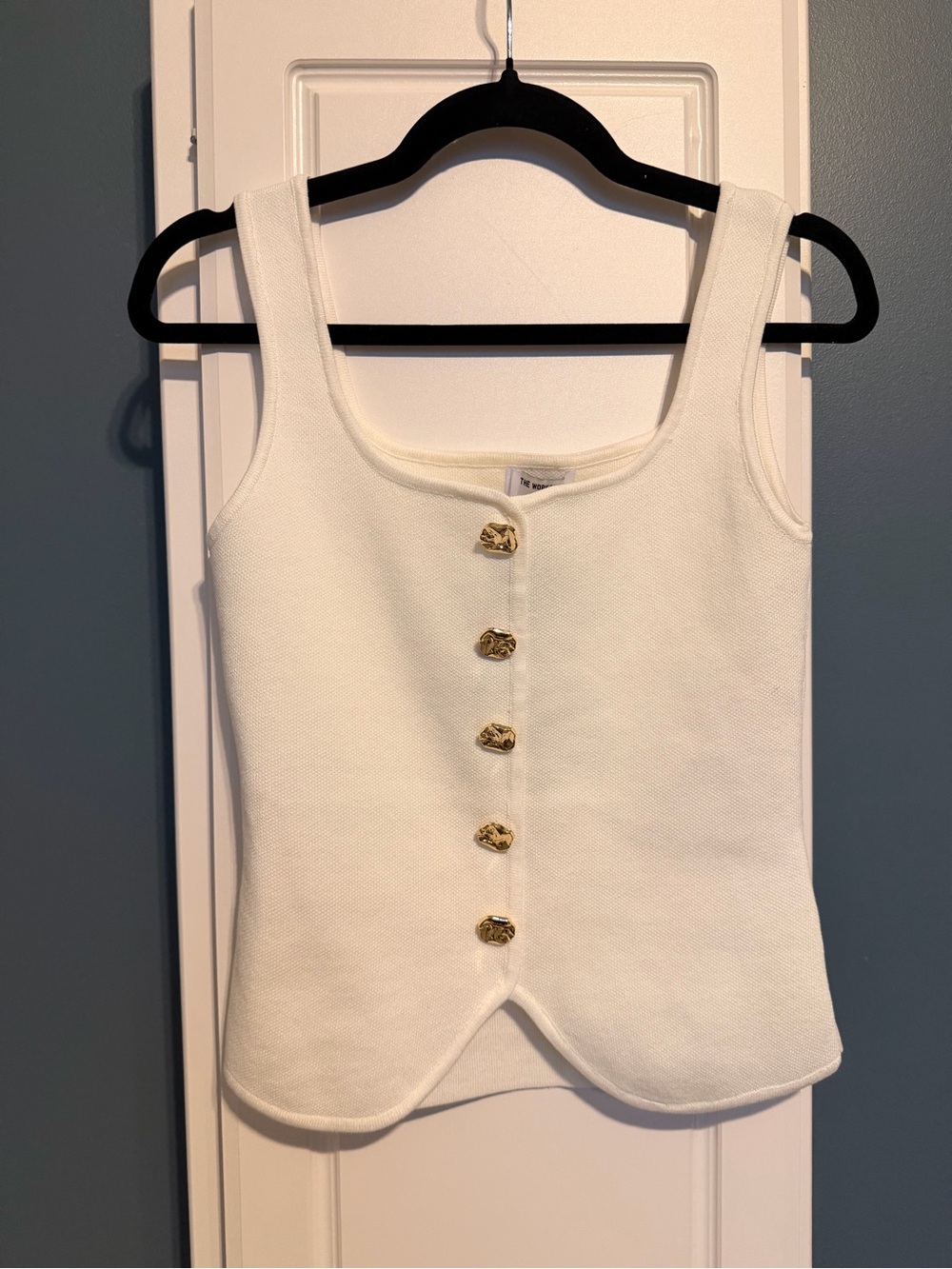 The Workshop - White Sleeveless Knit Tank with Gold Buttons